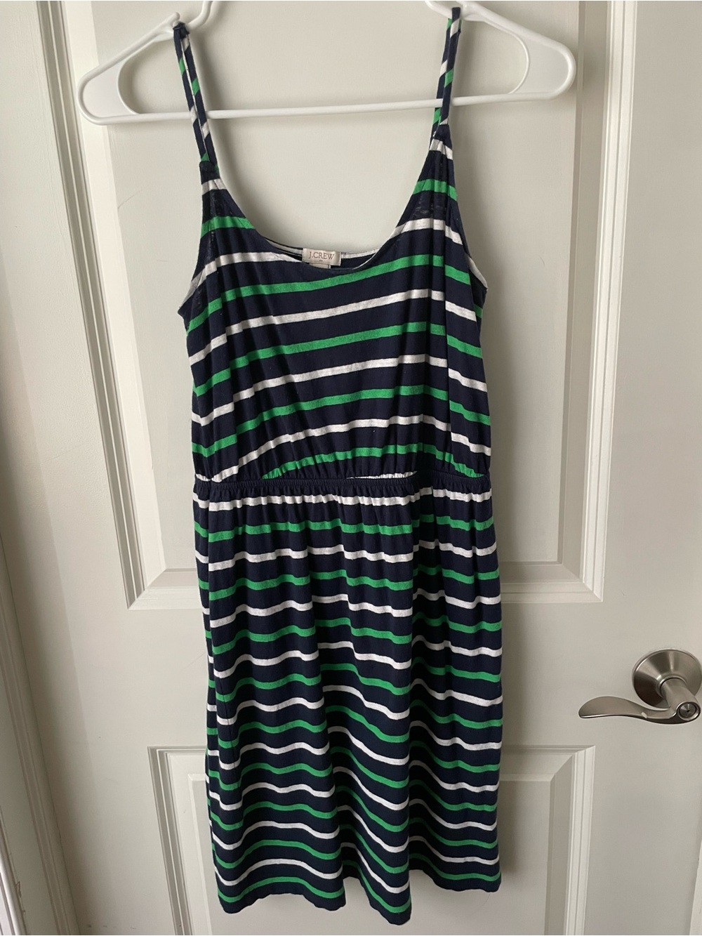 Striped Navy, Green & White Spaghetti Strap Dress